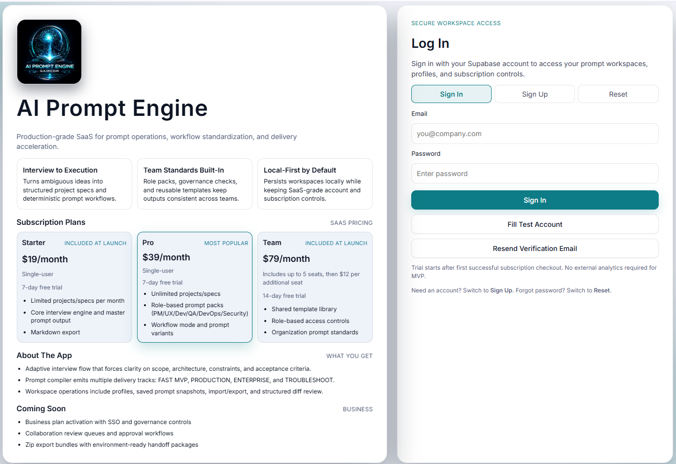 The GairCor AI Prompt Engine interface